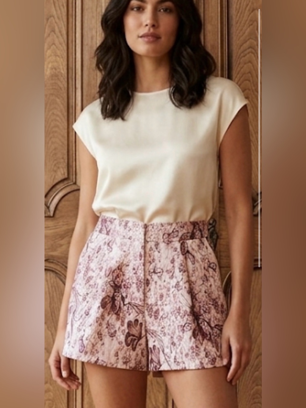 Aureum Pink Floral Pleated High Waist Shorts